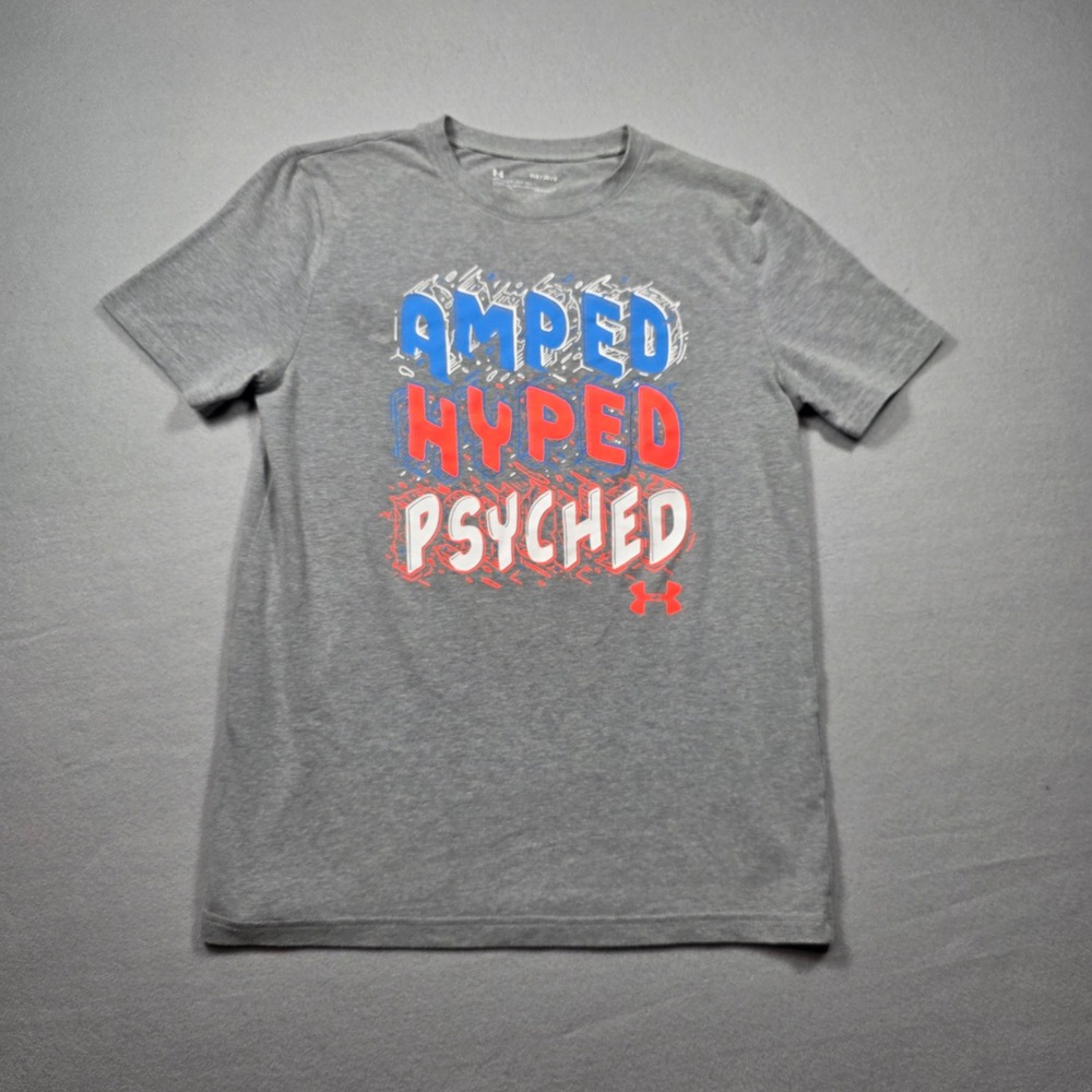 Under Armour Amped Hyped Psyched Tee in Gray - Loose Fit - Youth Large